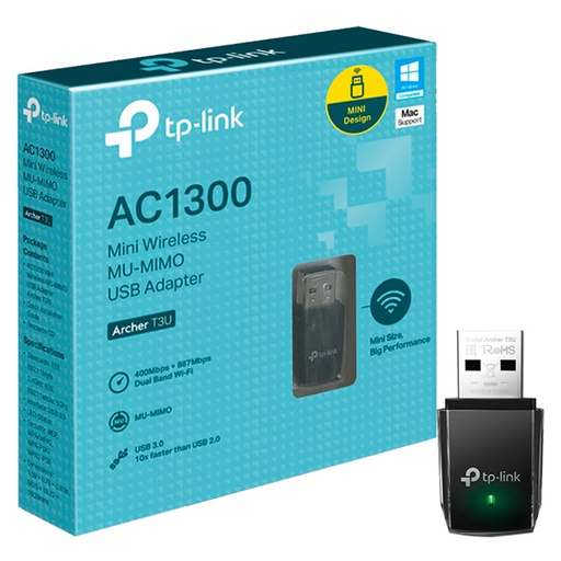 [ARCHER T3U] Adaptador de Red USB a Wi-Fi TP-Link Archer T3U AC1300 MU-MIMO 867Mbps